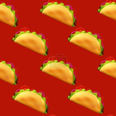 3d Realistic Tacos Seamless Pattern. Traditional Mexican Food Background Illustration. Vector Fast Food Texture.