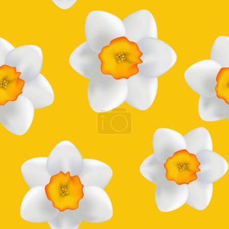 Realistic Daffodil Flowers Seamless Pattern. Sring Blossom Floral Backgroound.