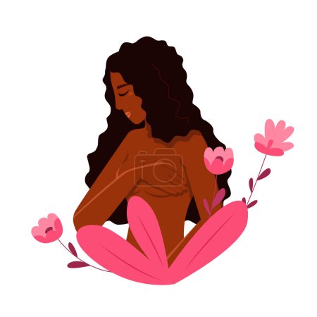 Vector Cartoon Illustration with Black Woman for Disease Prevention Campaign or Healthcare. Breast Cancer Awareness Month.