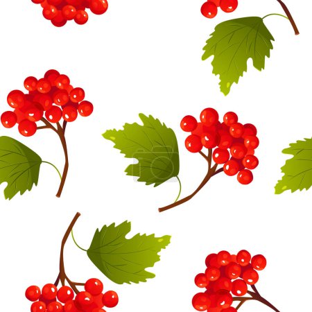 Seamless Pattern with Viburnum Red Berries. Vector Autumn Cute Background. Symbol of Ukraine. 