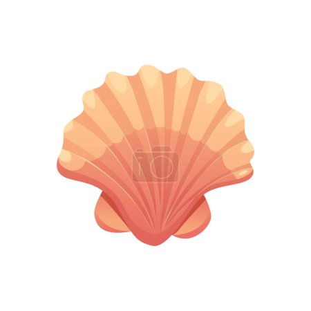 Sea Shell Isolated on White Background. Vector Illustration in Cartoon Style. Top View.
