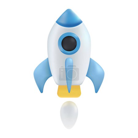 Illustration for 3d rocket takes off. Startup business concept. Spaceship isolated on white background. Trendy vector realistic illustration. - Royalty Free Image