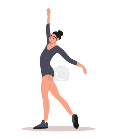 Illustration for Ballerina or Dancer Works in the Dance Hall. Woman Exercising. Sports Activity. Vector Illustration in Flat Cartoon Style. - Royalty Free Image