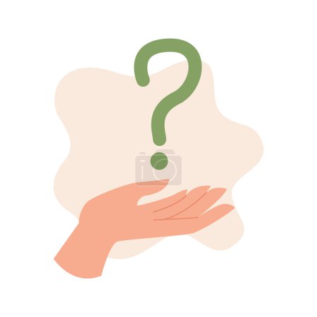 Hand mit einem Fragezeichen. Help Sign Icon . FAQ-Symbol. Flache Vektor-Illustration.