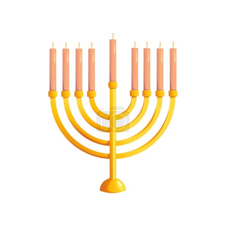 Menorah Isolé. Symbole traditionnel des fêtes juives. Illustration vectorielle de bande dessinée.