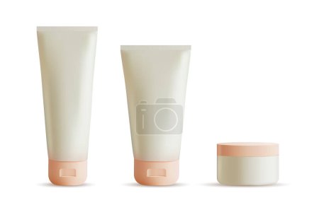3d Realistic Cosmetic Package for Cream, Shampoo, Foams Isolated on Transparent Background. Vector Illustration.