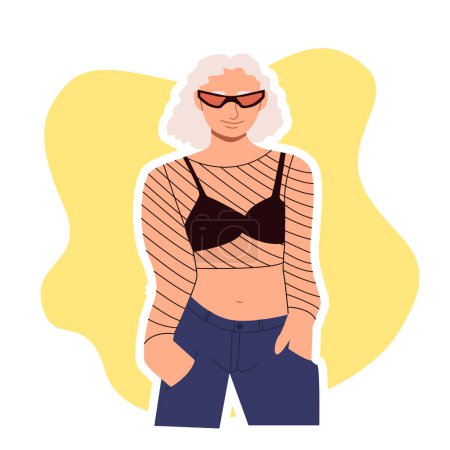 y2k Character. Young Woman in Sun Protection Glasses in the Style of the 90s. Teen Fashion. Vector Illustration.
