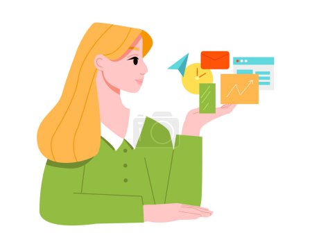 Managing Multiple Projects. Multitasking Woman. Project Management Software. Flat Vector Illustration.