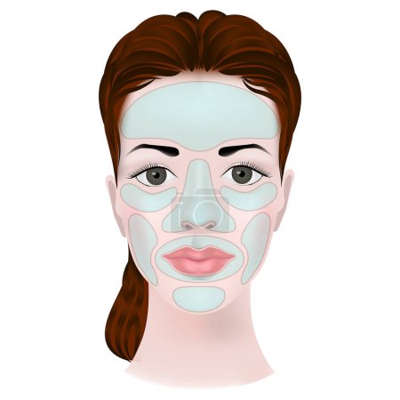 Illustration for Areas of the face for applying a cosmetic mask. Infographics of areas in the use of care products. Vector illustration - Royalty Free Image