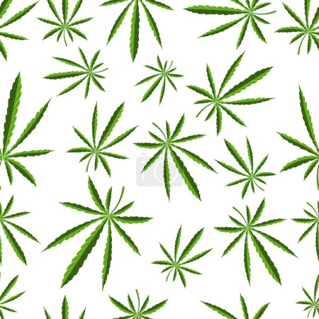 Illustration for Seamless pattern. Marijuana leaf. Hemp of various sizes, randomly placed. Rastaman culture. On white background. Vector illustration - Royalty Free Image