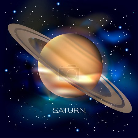 Illustration for Planet Saturn. Against the background of outer space with stars and cosmic dust. Vector illustration - Royalty Free Image