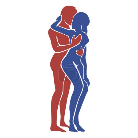 Ilustración de Pose of the Kamasutra. Un hombre y una mujer tienen sexo de pie. Ilustración vectorial - Imagen libre de derechos