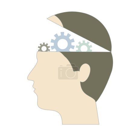 Illustration for Head in profile with gears. Psychotherapy and brainstorming concept. Vector illustration - Royalty Free Image