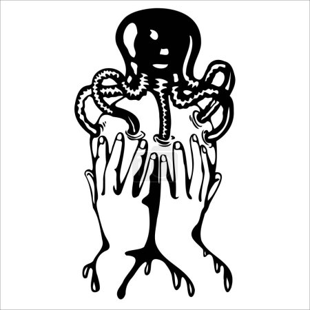 Illustration for Concept with a man holding his face and with tentacles in his head. Mental disorders and psychotherapy. Isolated vector illustration - Royalty Free Image
