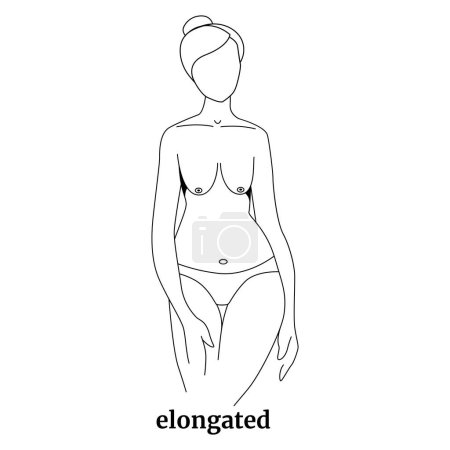 Eine längliche weibliche Brust. Minimalistische Illustration mit schwarzen Linien, Vektor