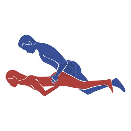 Sex position. Kama Sutra. Silhouettes of a man and a woman. Man from above from behind. Flat illustration with manual