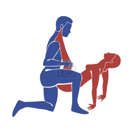 Sex position. Kama Sutra. Silhouettes of a man and a woman. Flat illustration with manual