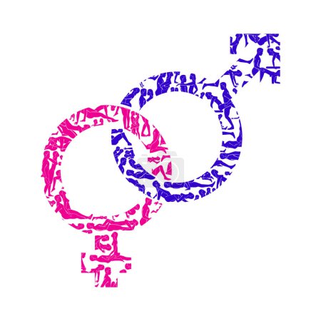 Concepto de icono de género desde posiciones sexuales. Logo de la tienda de sexo, ilustración vectorial