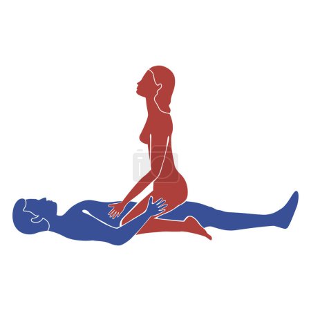 Flat vector illustration with sex position. Woman on top, cowgirl. Silhouettes