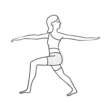 Simple contour silhouette of a girl in warrior yoga pose. Vector illustration.