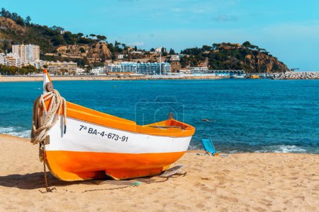 Photo for Girona, Spain-October 12, 2022. Blanes beach, Spanish municipality in the region of La Selva, Girona, Catalonia. It is known as the Gateway to the Costa Brava. In Roman times it was called Blanda. - Royalty Free Image