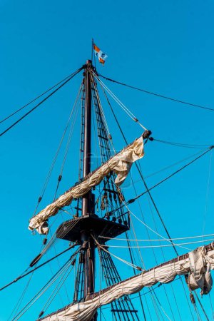 Photo for Badalona, Spain-November 13, 2022. Galen Andaluca, reproduction of a 17th century Spanish six-deck galleon, built by Ignacio Fernndez Vial - Royalty Free Image
