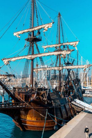 Photo for Badalona, Spain-November 13, 2022. Galen Andaluca, reproduction of a 17th century Spanish six-deck galleon, built by Ignacio Fernndez Vial - Royalty Free Image