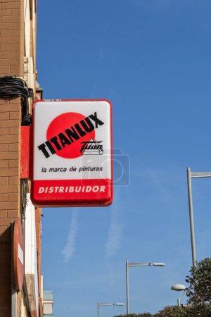 Photo for Barcelona, Spain-March 7, 2022. Titan paints sign, Titanlux paints and enamels company - Royalty Free Image