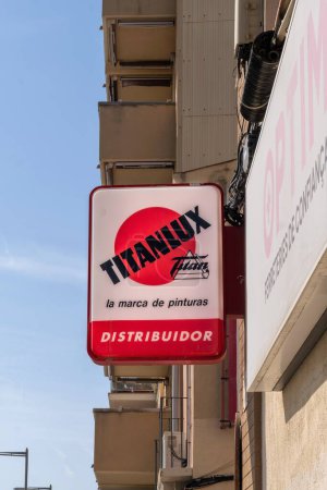 Photo for Barcelona, Spain-March 7, 2022. Titan paints sign, Titanlux paints and enamels company - Royalty Free Image