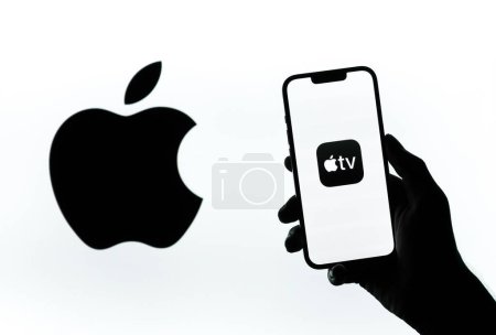 Photo for Assam, india - September 24, 2020 : Apple Tv logo on phone screen stock image. - Royalty Free Image