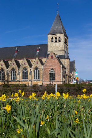 Téléchargez les photos : Vue printanière de l'église Saint-Martins (Sint Martinus) en Herzégovine, Flandre orientale, Belgique. Copier l'espace ci-dessous. - en image libre de droit