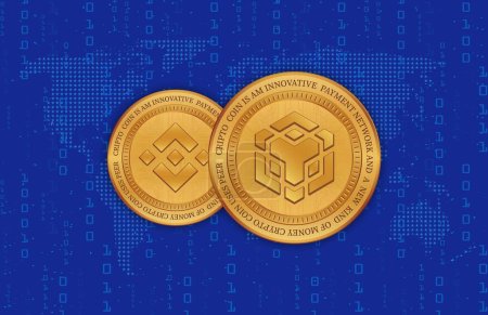 binance-bnb virtual currency image in the digital background. 3d illustrations.