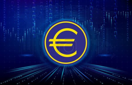Téléchargez les photos : Images de logo de la monnaie euro sur fond numérique. Illustration 3d. - en image libre de droit