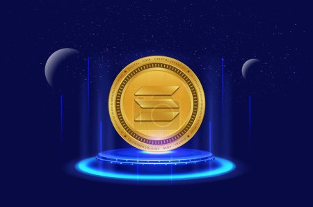 Bild der virtuellen Währung solana-sol auf digitalem Hintergrund. 3D-Illustration