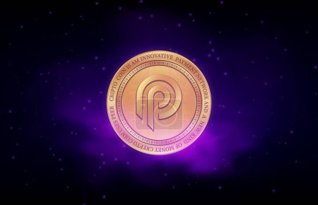 Bild des Pyth Network Coin Logos auf digitalem Hintergrund. 3D-Illustration.