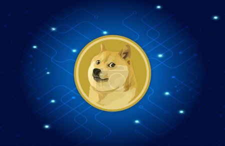 Photo for Images of dogecoin-dog crypto currency on digital background. 3d illustrations. - Royalty Free Image