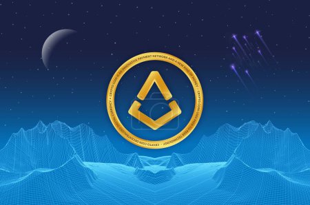 augur-rep virtual currency image in the digital background. 3d illustrations.