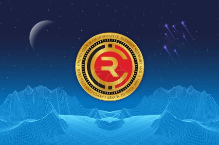 Rubycoin-rby Kryptowährung Bilder auf digitalem Hintergrund. 3D-Illustration.