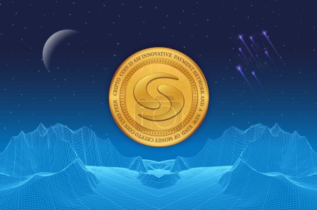 syscoin-sys cryptocurrency images on digital background. 3d illustration.
