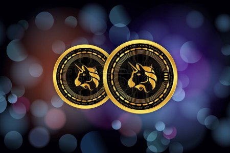 uniswap-uni crypto currency images. Ilustración 3d. monedas digitales.
