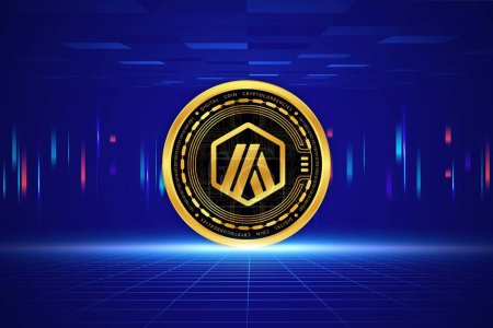 Photo for An image of the arbitrum-arb virtual currency on a digital background. 3d illustrations. - Royalty Free Image