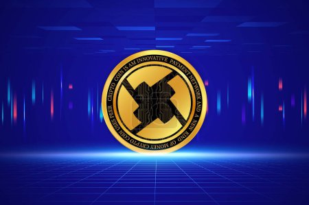 Image of  ox-zrx coin logo on digital background. 3d illustration.