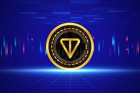 toncoin-ton virtual currency images on digital background. 3d illustrations.