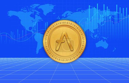 AAVE virtual currency images on digital background. 3d illustration