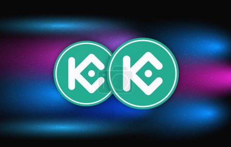 Bilder der virtuellen Währung kucoin-kcs auf digitalem Hintergrund. 3D-Abbildungen.
