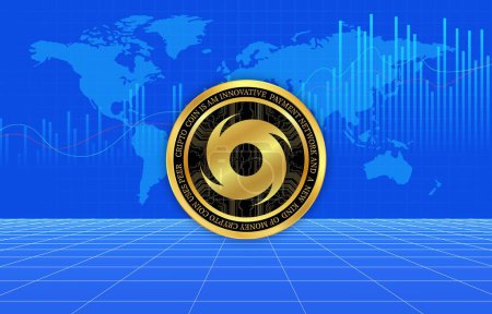 Photo for Images of cryptocurrency logos on digital background. tornado cash-torn coin. 3d illustrations. - Royalty Free Image