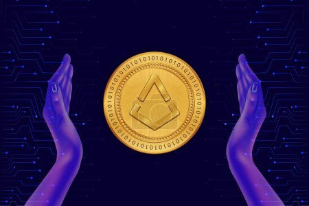augur-rep virtual currency image in the digital background. 3d illustrations.