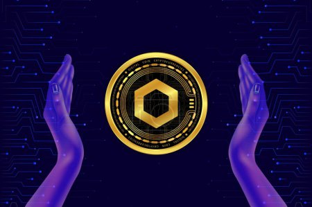 chainlink-link virtual currency image in the digital background. 3d illustrations.