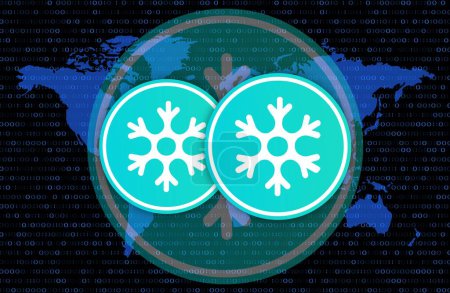 Snowswap-snow cryptocurrency images on digital background. 3d illustration.