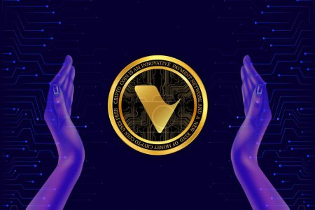 Photo for Images of terra virtua kolect-tvk cryptocurrency logos on digital background. 3d illustrations. - Royalty Free Image